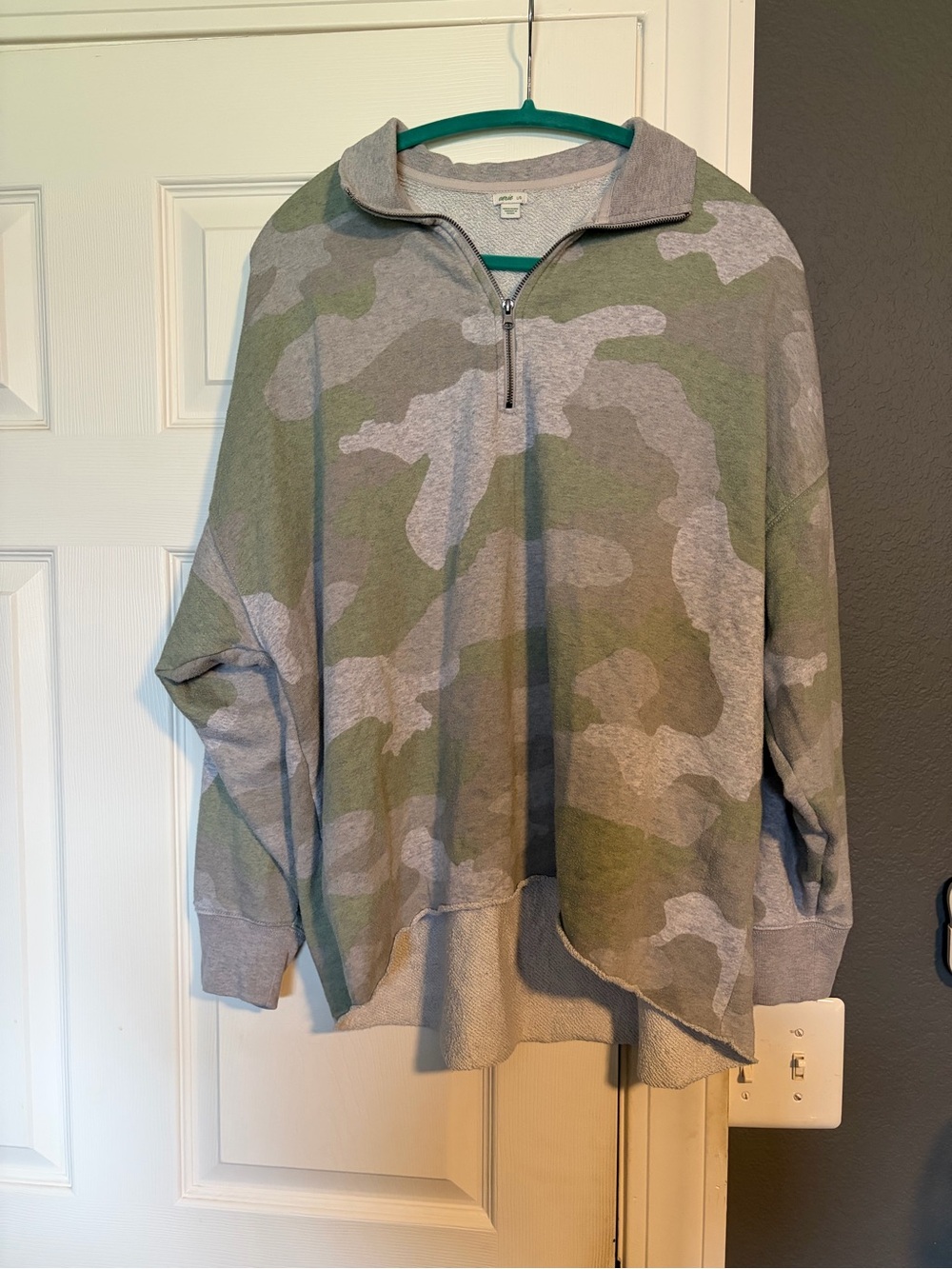 aerie Green & Gray Camo Quarter-Zip Pullover